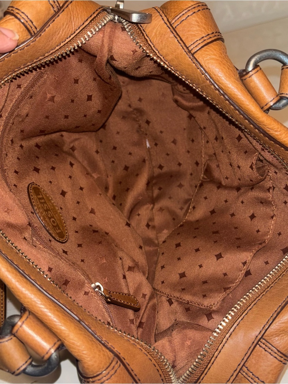 Vintage Brown Leather Fossil Marlow Satchel Purse - Picture 7 of 7